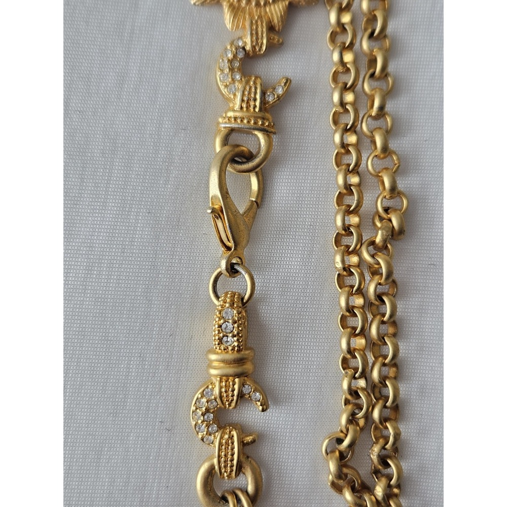 Gold Tone Chunky Double Chain Sun + Moon + Jewel Necklace W/ Lobster Clasp - Picture 5 of 7